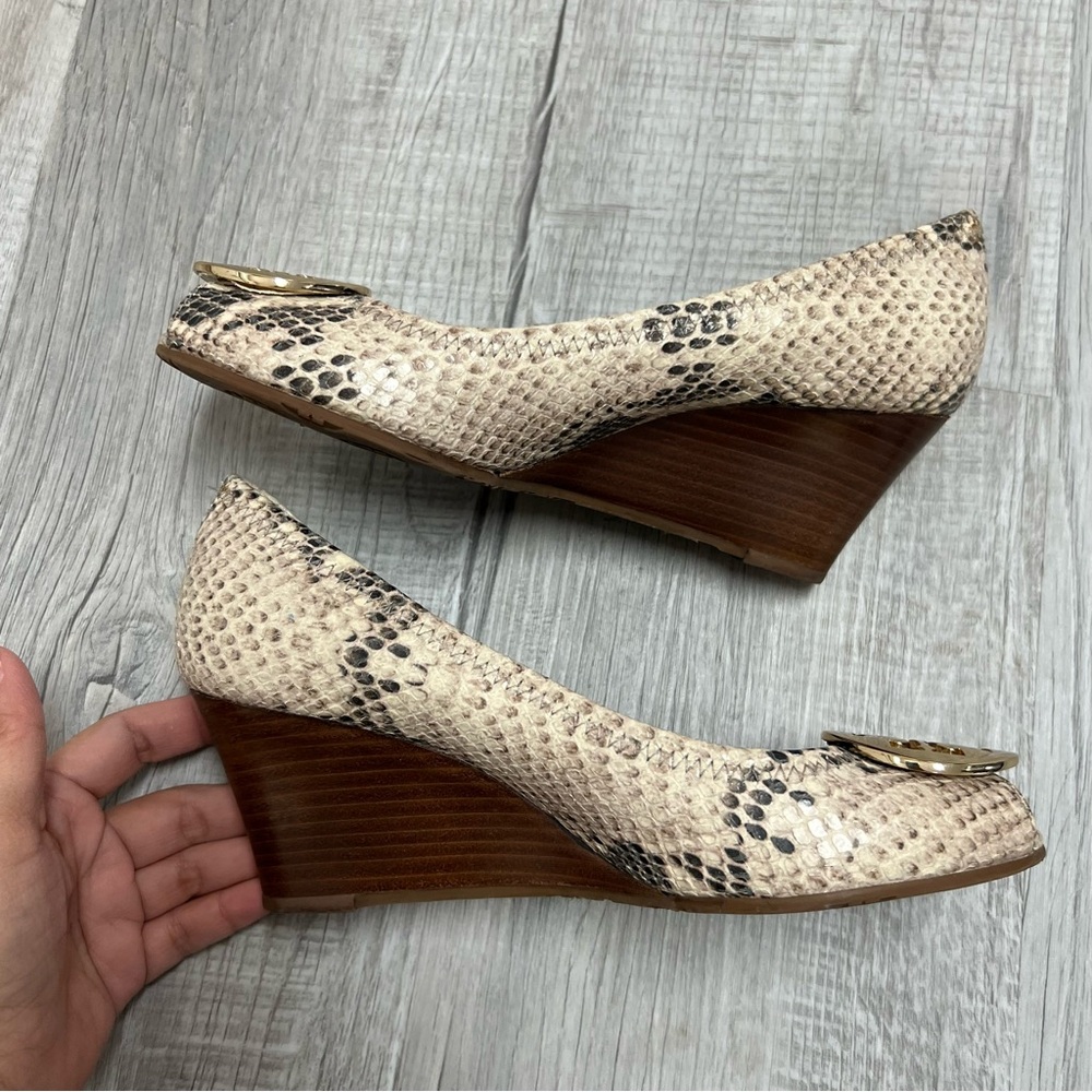 Tory Burch Python Embossed Leather Peep-Toe Wedge… - image 7